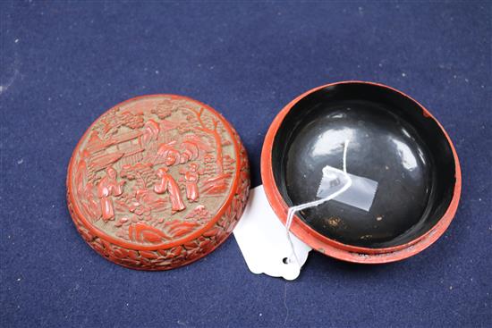2 Chinese cinnabar lacquer items, a Japanese bronze vase, box & cover